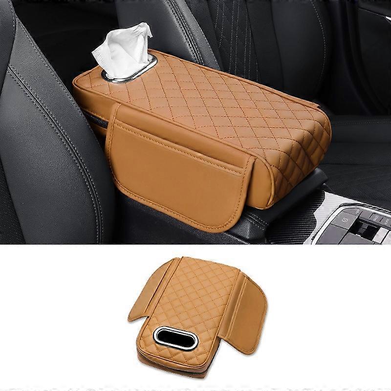 Car Armrest Box Cushion Pad PU Leather Tissue Holder Box with Side Pockets