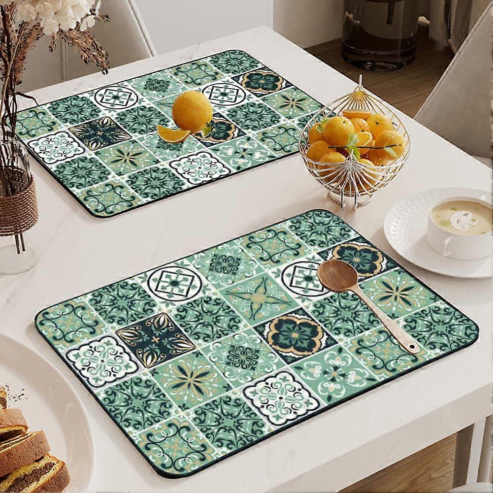 Coffee Mat with Rubber Backing, Absorbent Dish Drying Pad, Stain Resistant Counter Protector 2Pcs