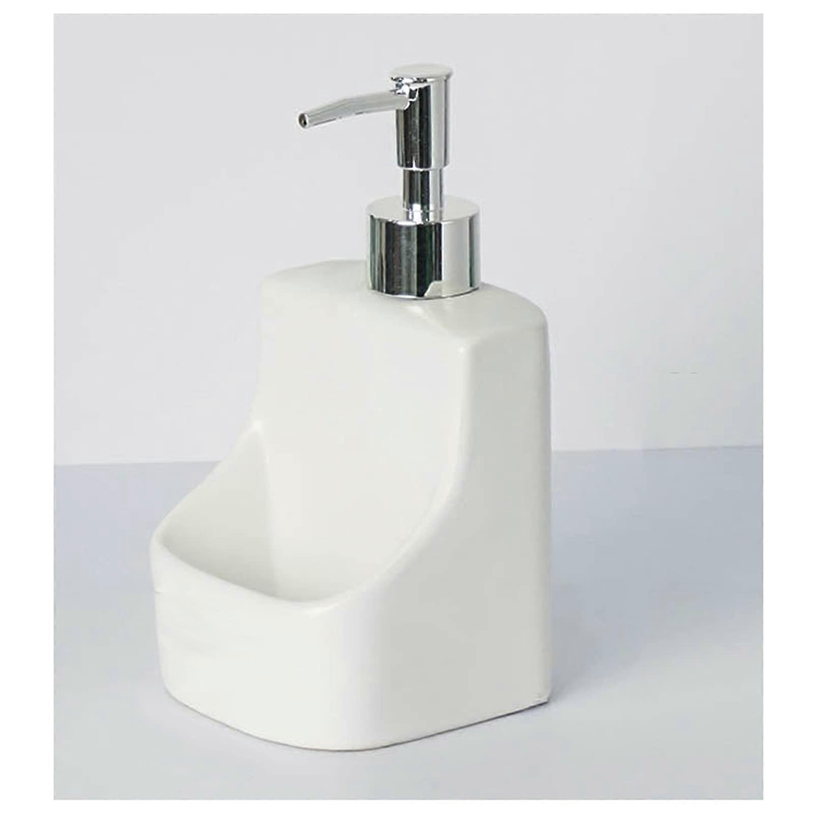 Ceramic Soap Dispenser 13.7oz Refillable Lotion Pump for Bathroom and Kitchen White Modern Design