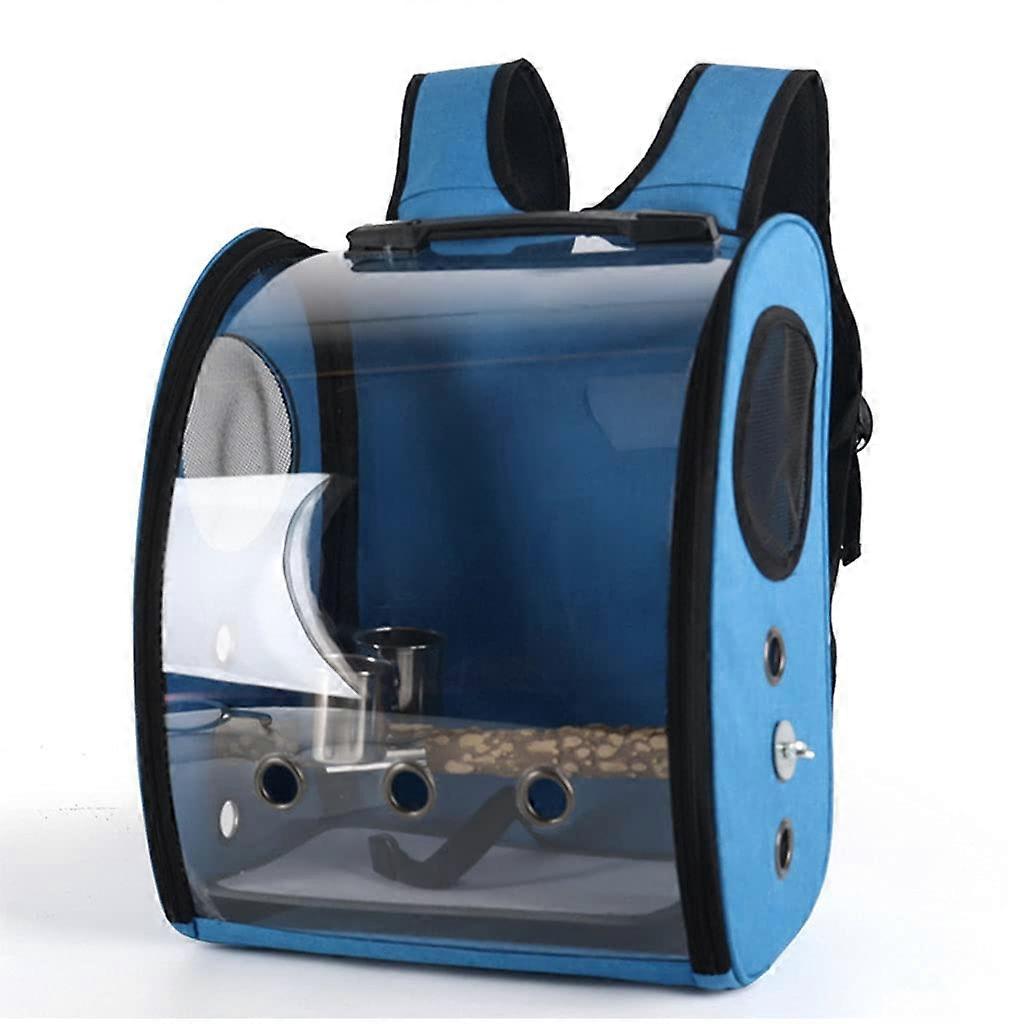 Bird Travel Backpack with Transparent Bubble Design, Ventilated Holes and Removable Perch, Blue