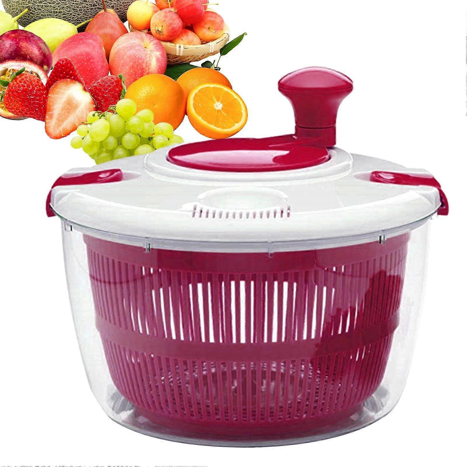 Large Capacity 5L Salad Spinner with Secure Lid Lock for Quick Lettuce Drying, Hot Pink