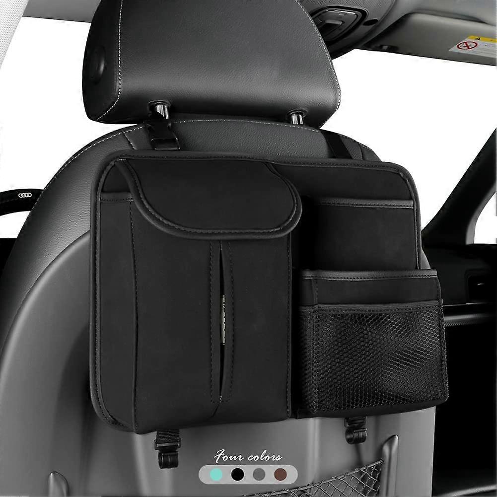 Car Back Seat Organizer with Large Capacity Suede Leather MultiPocket Storage Bag Black