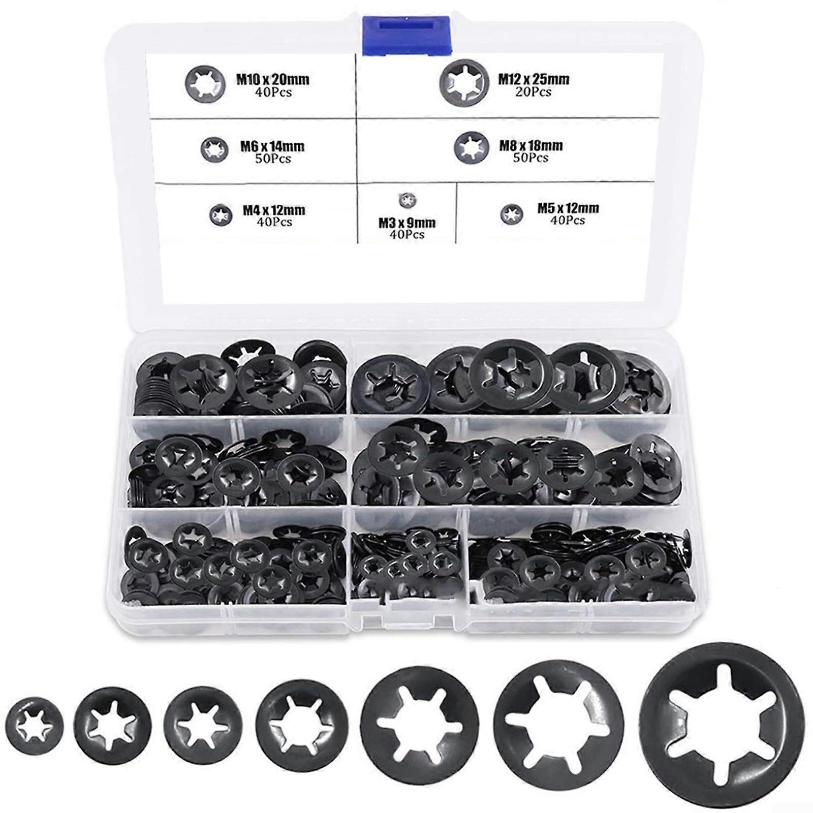 285pcs Internal Tooth Lock Washers Assortment Kit, Carbon Steel Star Washers for MultiPurpose Use