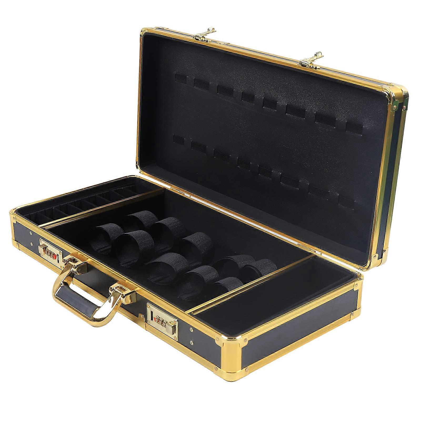 Professional Barber Tool Case with Secure Code Lock, Durable Alloy Frame, Organized Storage, Black Gold