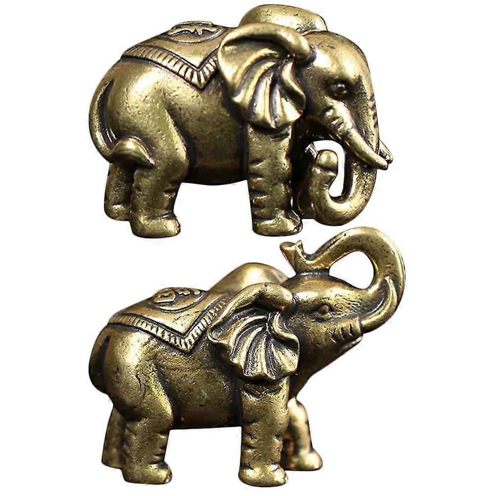 2pcs Small Wealth and Luck Elephant Solid Brass Decorative Elephant Ornaments