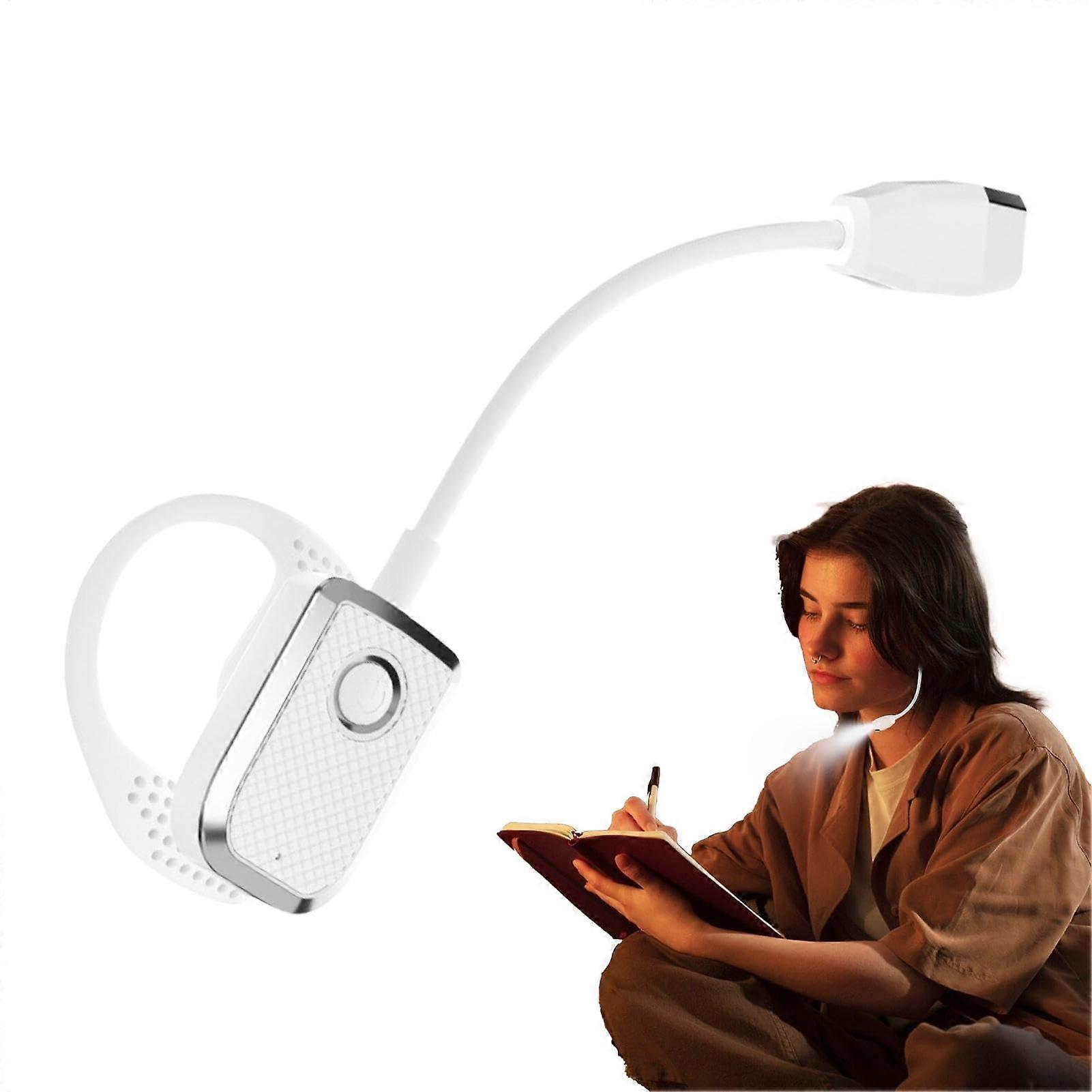 LED Reading Light with Rechargeable Battery, Foldable EarFit Design, Adjustable Brightness, White/Dark Grey