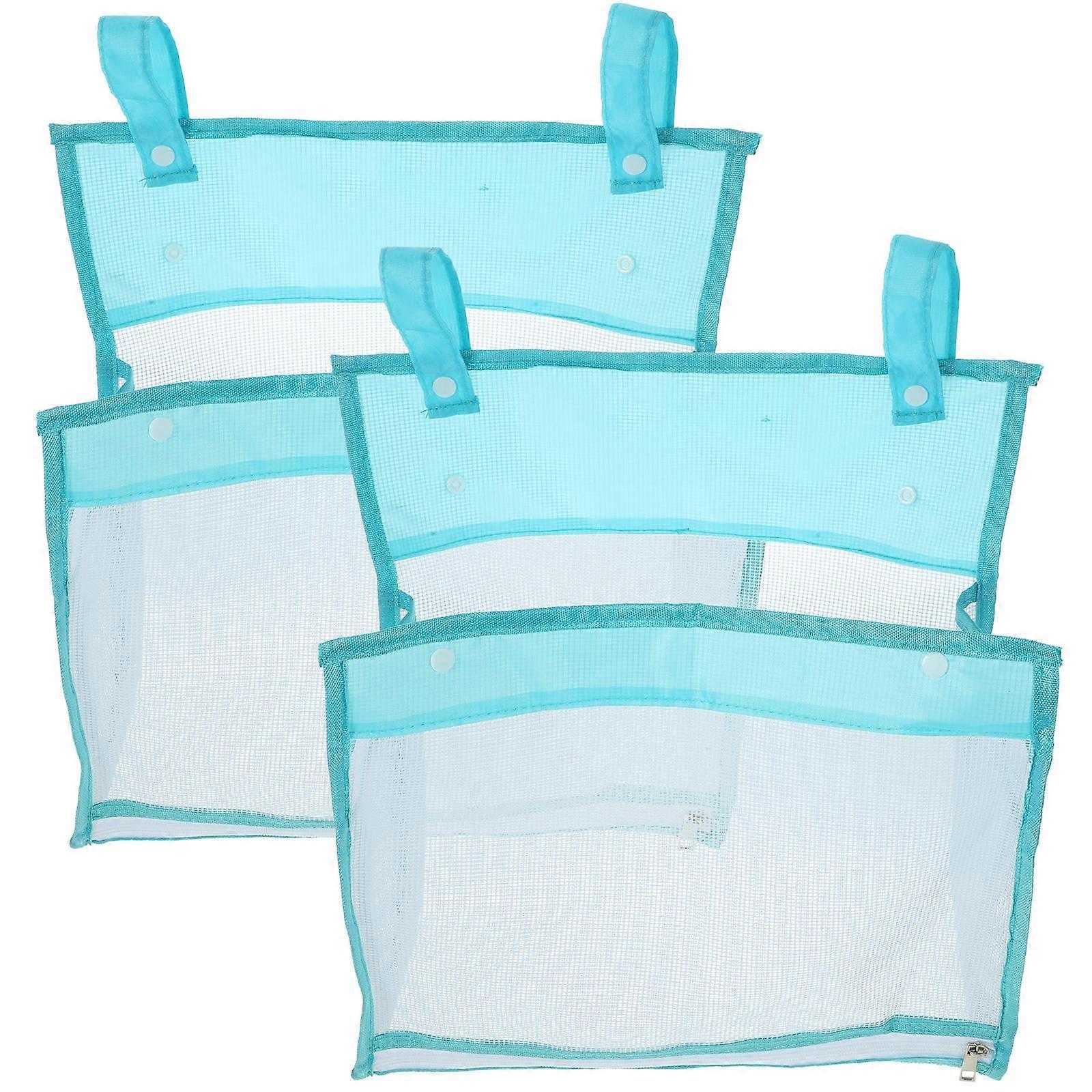 Bath Plaything Storage Mesh Bags for Hanging Use 10Pcs Sky Blue PVC