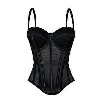 Korsetttopper for kvinner, fest, bustier-topp, ermeløs, justerbare stropper, topper med kroker bak, svart