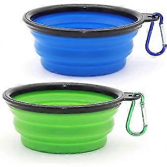 Großer, faltbarer Hundenapf – 2er-Set Reisenäpfe – Großes Fassungsvermögen von 1000 ml – Blau und Grün – für Wasser und Futter, zxl