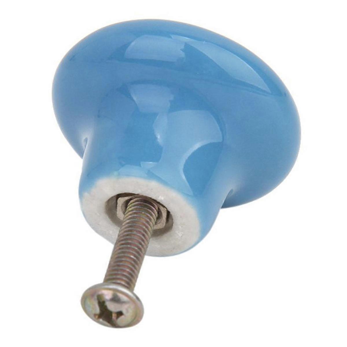 5pcs Durable Round Ceramic Kitchen Cupboard Cabinet Drawer Door Knobs Pull Handles - Size S (Blue)