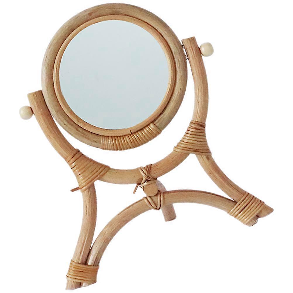 Rustic Rattan Desk Mirror with Clear Reflection Makeup Mirror