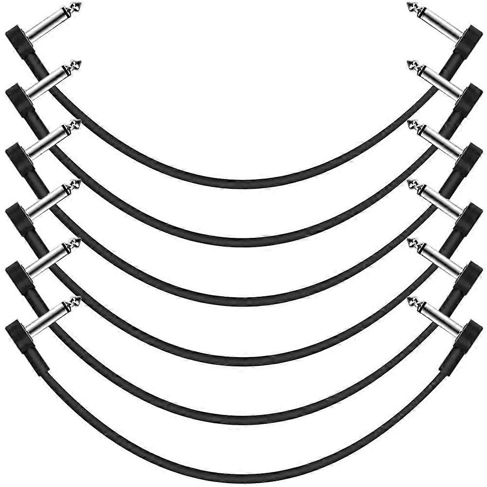 12 Inch Guitar Patch Cables 6 Pack, 1/4" Right Angle Effect Pedal Flat Cables, Pedal Board Patch Cables