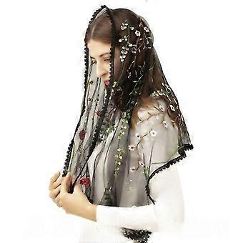 Lichtgewicht kanten sjaal met geborduurde bloemen, rechthoekige sjaal voor bruidsaccessoires en bruiloften.