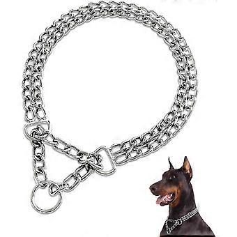 Hondenhalsband met metalen schakels, anti-kauwfunctie, verchroomd, dubbele schakel, geschikt voor kleine honden (nekomtrek 32-38 cm).