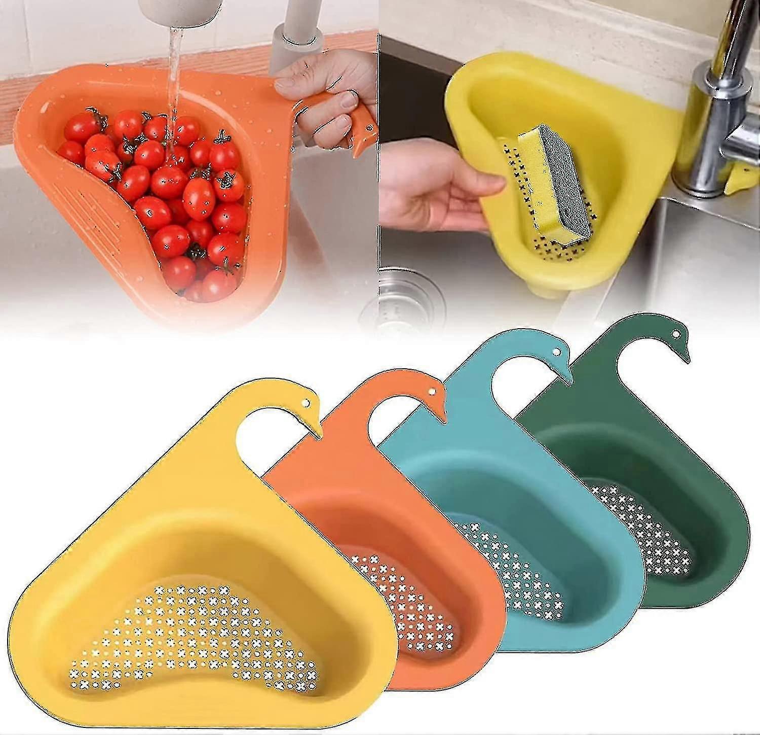 Swan Sink Basket, Corner Kitchen Sink Strainer Basket, Kitchen Triangle Sink Filter--blue