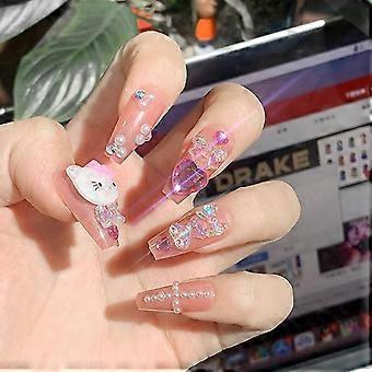 24pcs Rhinestone &Pearl Nail Patch Sweet Style Long Paragraph Aftagelig