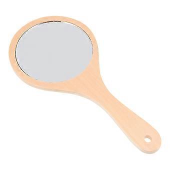 Wooden Hand Makeup Mirror with Handle for Women One Piece Practical Vanity