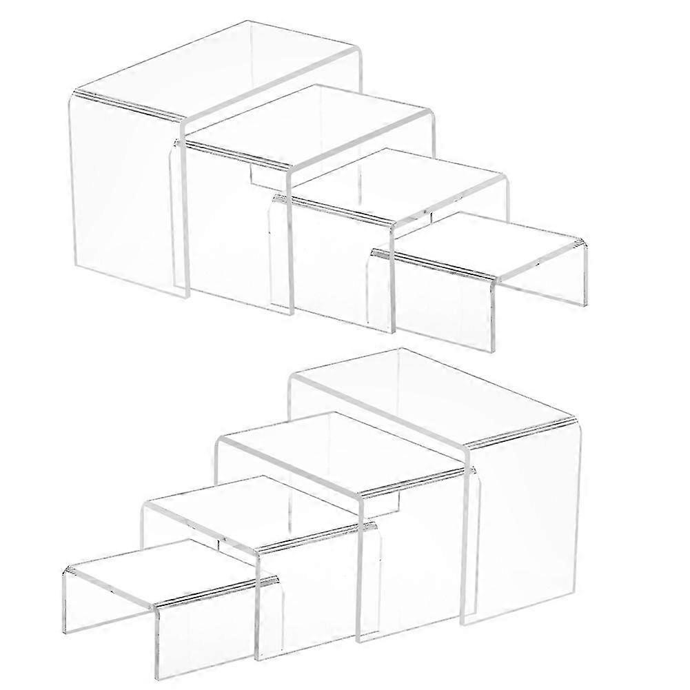 8 Pcs 2 Set Small Acrylic Risers, Thick Clear Acrylic Display Stand, Rectangular Desktop Showcase C