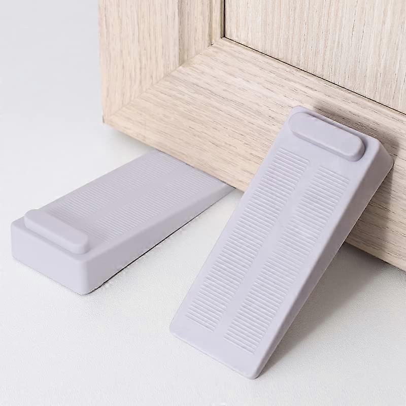 Non Slip Rubber Door Stopper 2 Pack, Stackable Wedge for All Floor Surfaces, Grey Multi Use Design