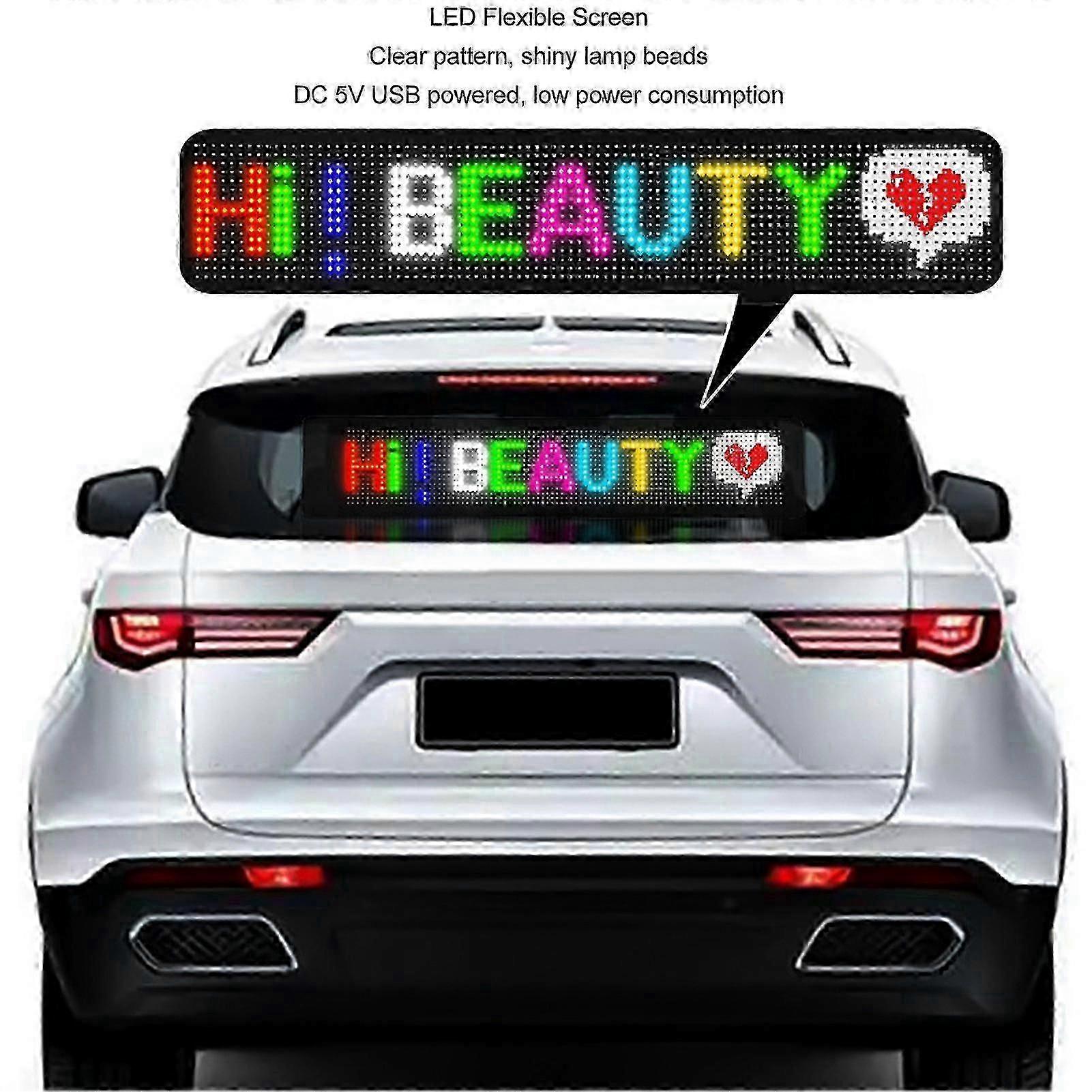 LED Scrolling Car Sign, App Control, Flexible Screen, 32x64 Resolution, DC5V USB Interface