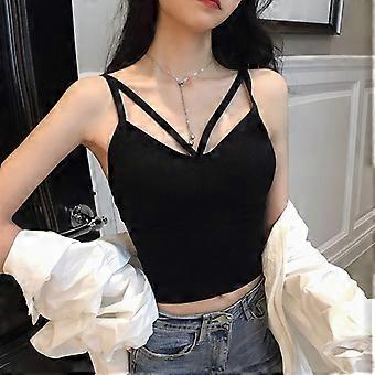 Koreansk stil kvinder sexet krydset ryg udhulet trådløs push up bralette camisole