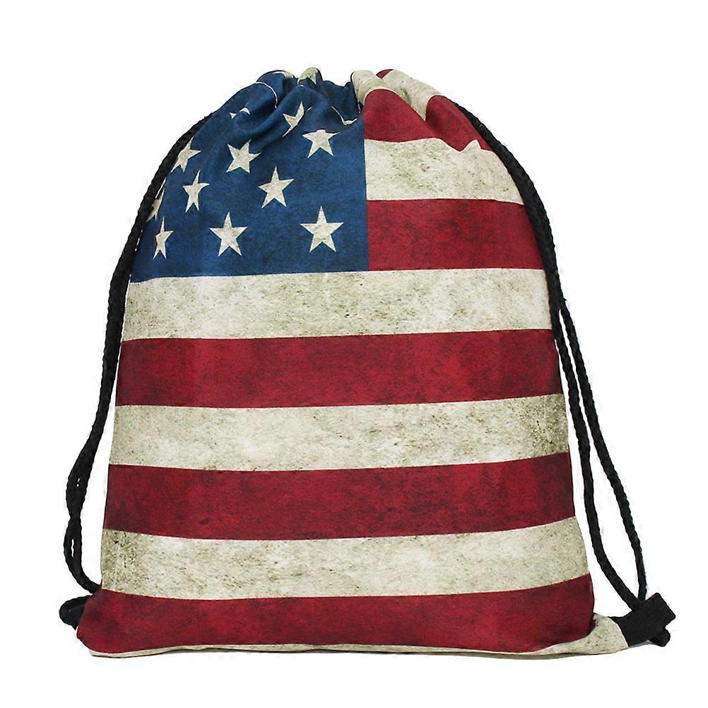 Drawstring Backpack Storage Backpack for Holding Use 2Pcs with America Flag Print