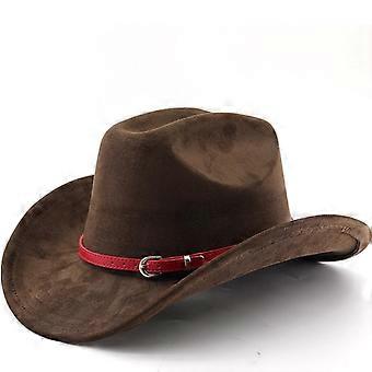 New one-word top suede woolen hat western cowboy top hat men's and women's hat classic leather buckle