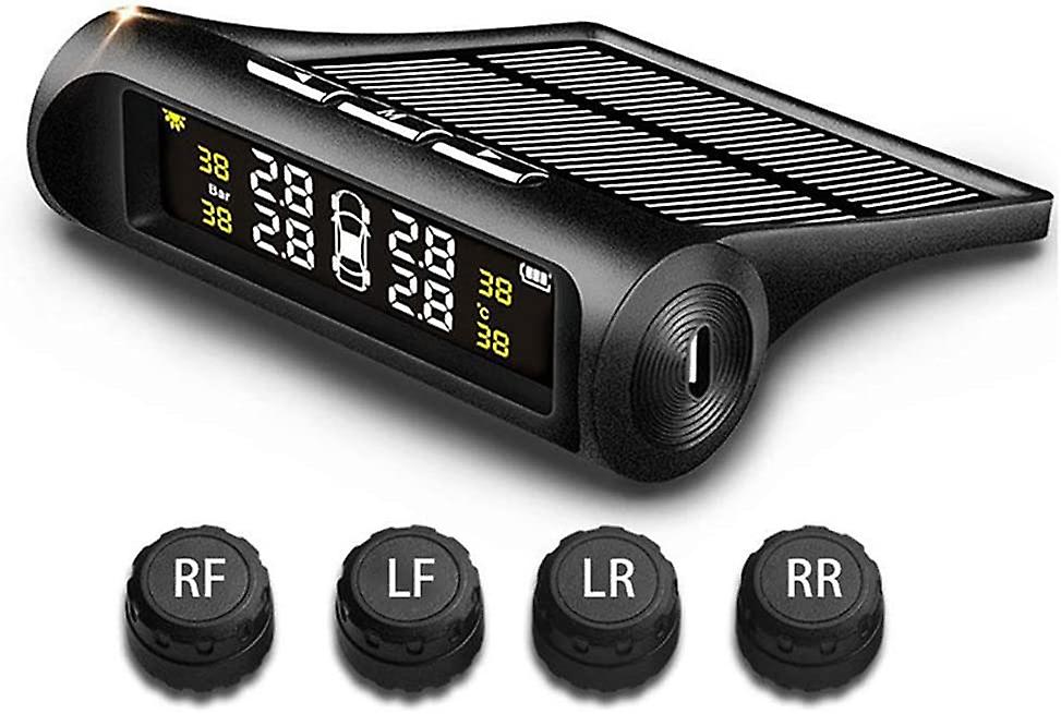 Solar Power Tire Pressure Monitoring System Wireless Tpms Monitor With 4 External Cap Sensors Adjustable Real-time Display Safe Driving