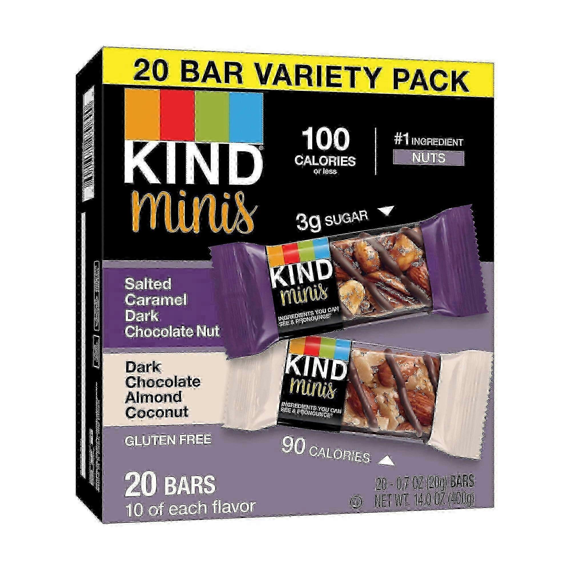 Kind Minis Salted Caramel Dark Chocolate + Dark Chocolate Almond Coconut Energy Bars, 20 Ea