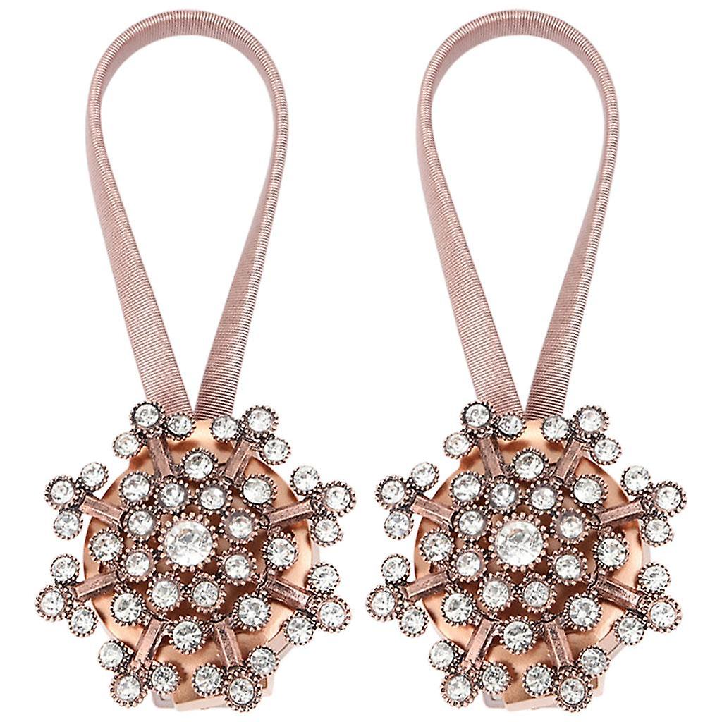 1Pair Magnetic Curtain Tiebacks Rhinestone Tie Backs Clips Rose Gold Color
