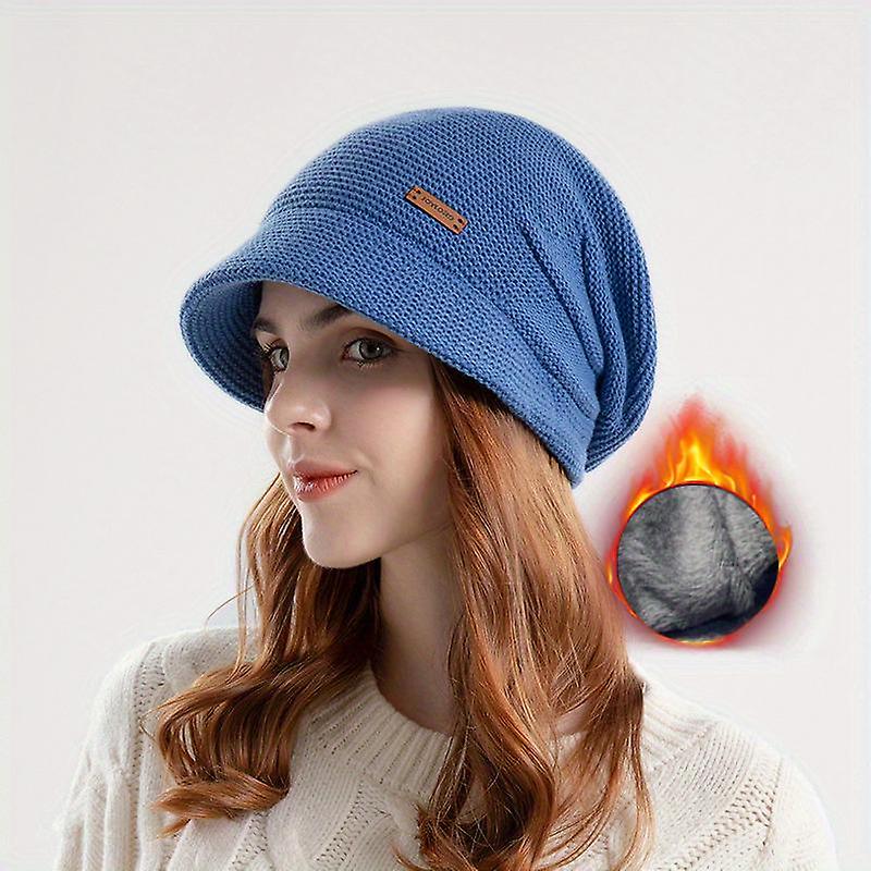 1pcs Winter Beanie Hats With Short Brim Thermal Knitted Textured