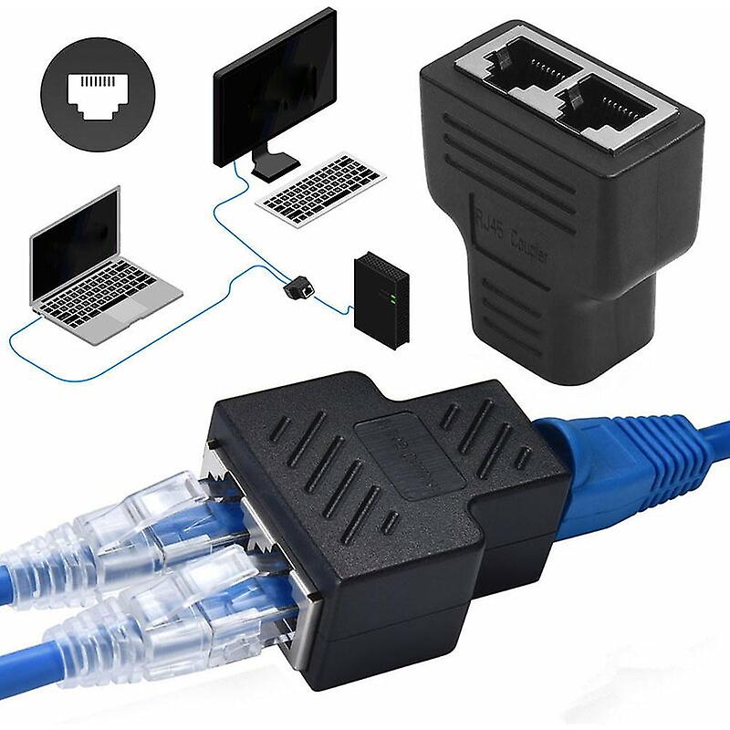 Rj45 1 - 2 portti naaras naaras jakaja sovitin Internet-laajennus Verkkoliittimet tukevat Cat5 Cat5e Cat6 Cat6e Cat7 Ethernet -kaapelia musta