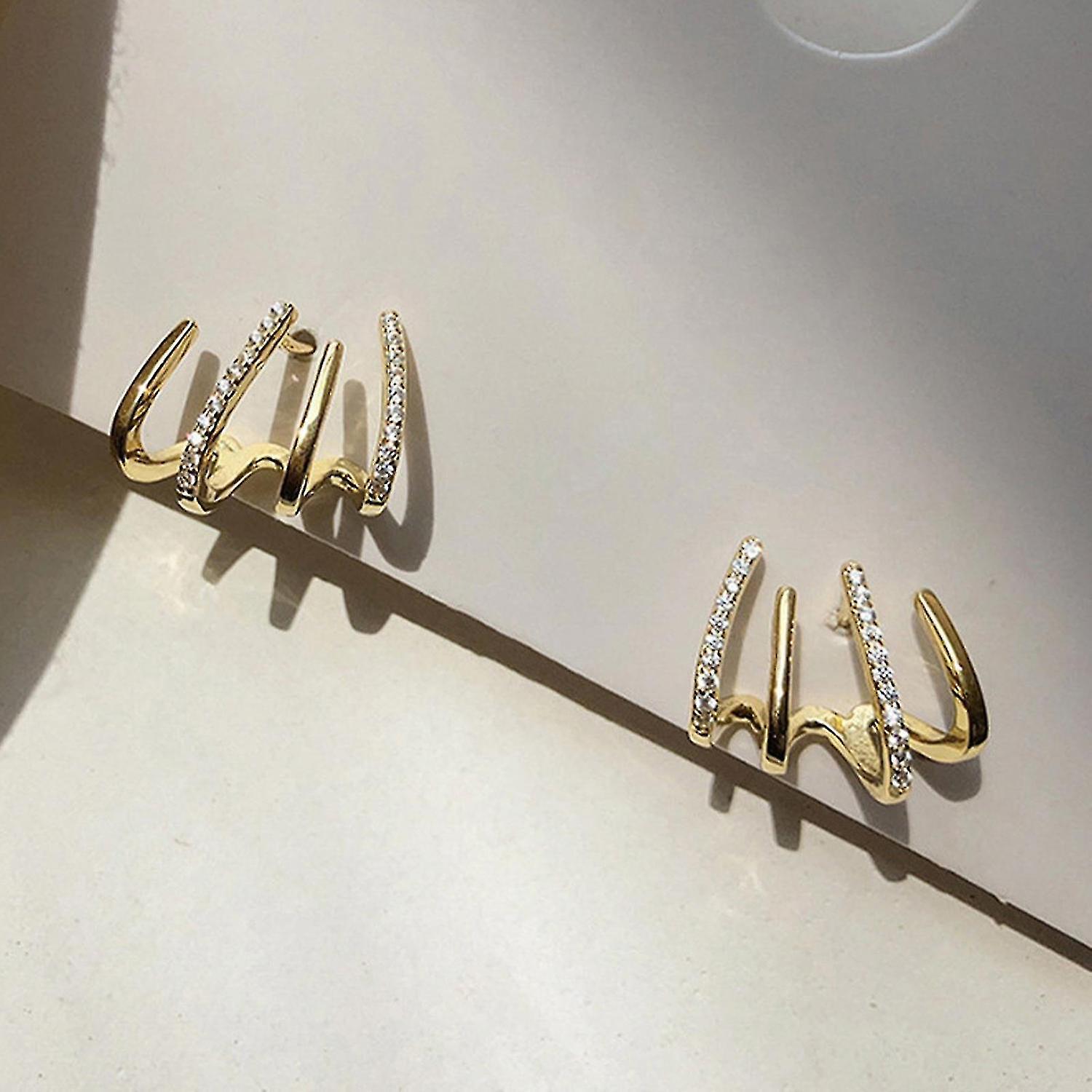 2Pcs Shiny Crystal Claw Earrings Cuff Silver Needle Ear Piercing Studs