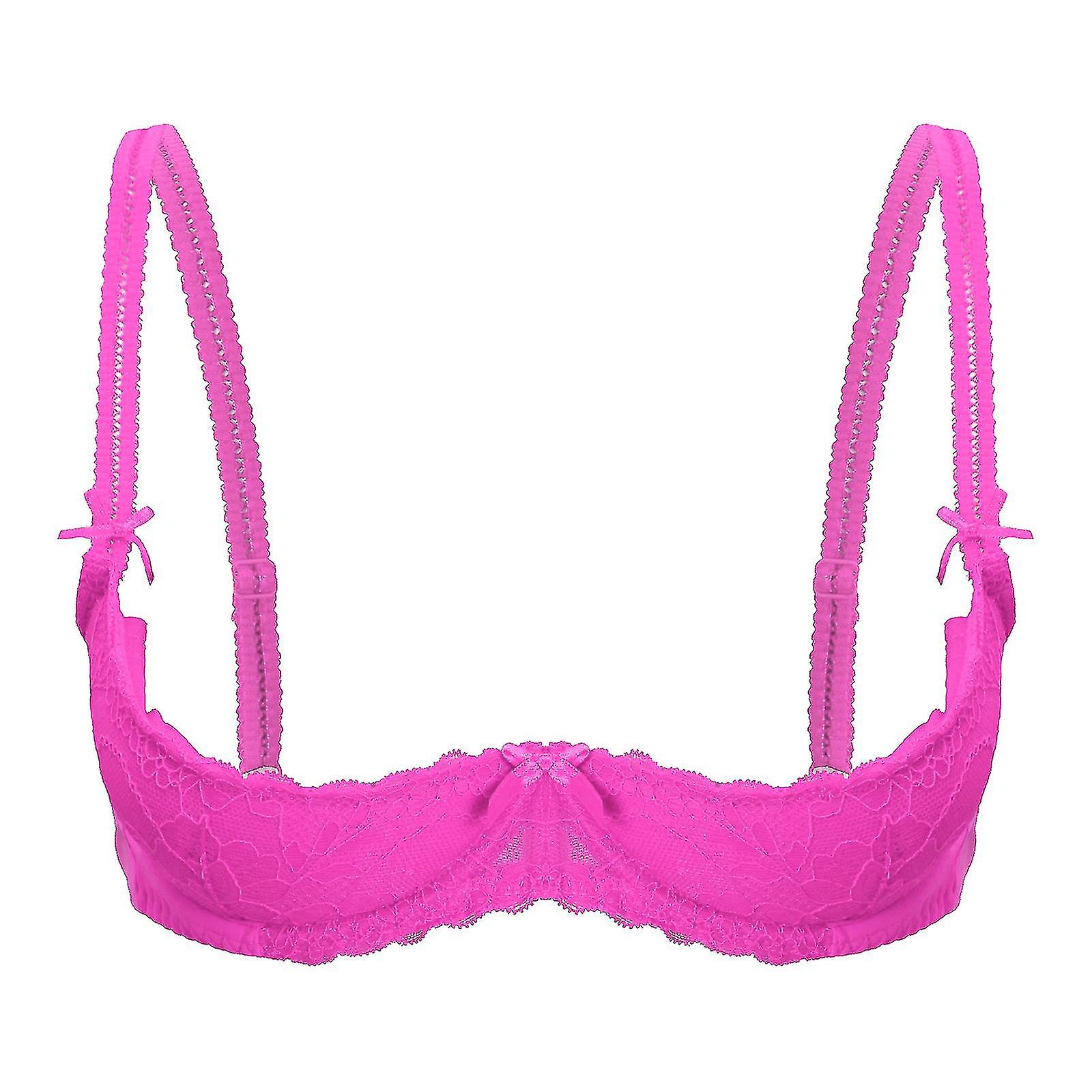 Dam 1/2 kopp Push Up Underwire Spetsbehåska Öppen Bröstkopp BH Toppar Justerbar rem Svamp Vadderade Brassiere Underkläder