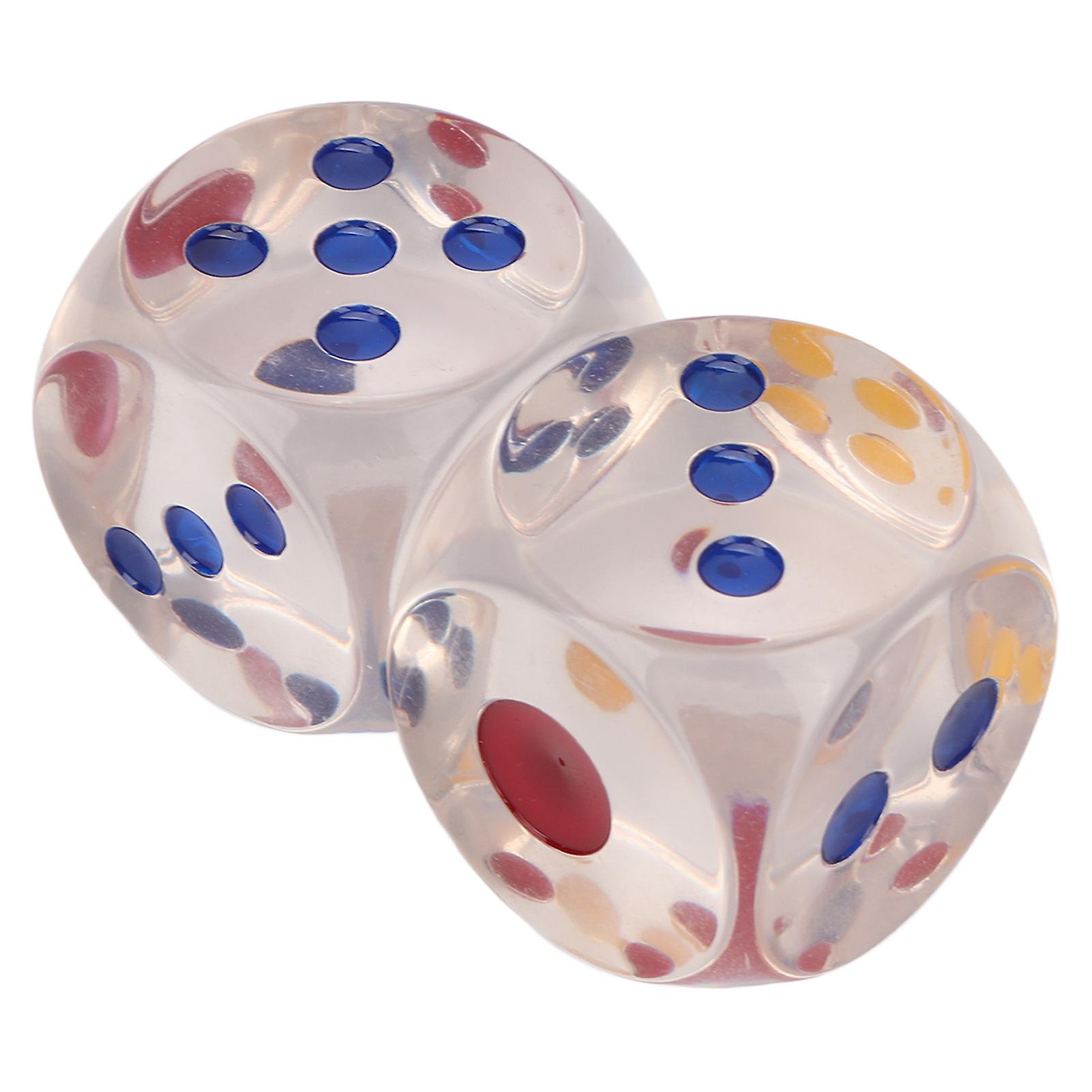 2Pcs Dice Plastic Transparent Waterproof Antioxidant Number Dots 6 Sided Dice for Board Games Education 3.5cm 