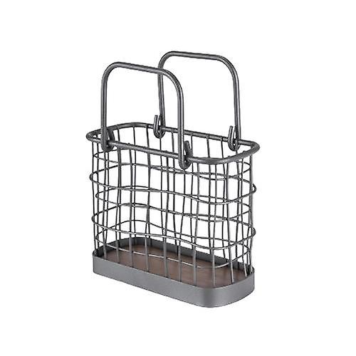 Kitchen Counter Utensil Organizer With Handle And Wooden Base