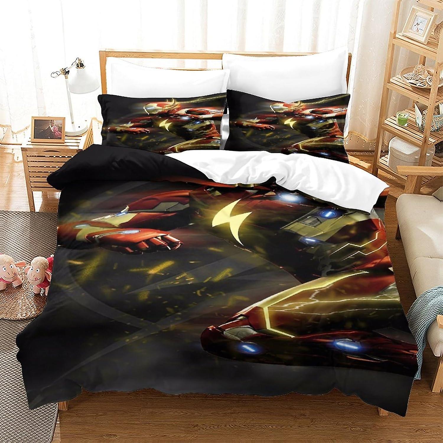 EKENOZ Iron Man Duvet Cover Bedding Superhero Comforter Cover Set Girls 3 Pcs for Kids Teens 3D Bedspread Quilt Cover with Zipper Closure Soft Microfi