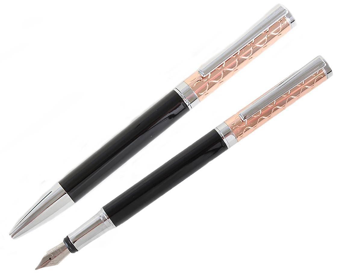 David Aster Fountain Pen and Ballpoint Pen Set - Rose Gold/Black