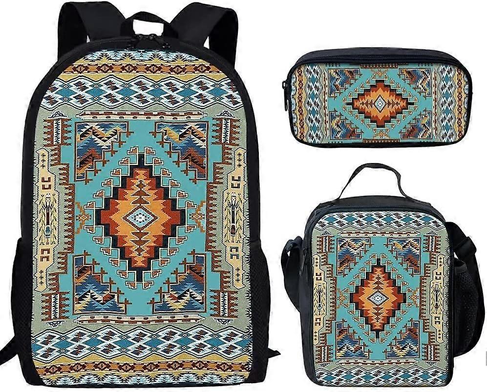 النمط الجنوبي الغربي الهندي الأمريكي الأزتك طباعة المدرسة حقيبة ظهر للمراهقين الأولاد والبنات مع حقيبة غداء صندوق قلم رصاص دائم