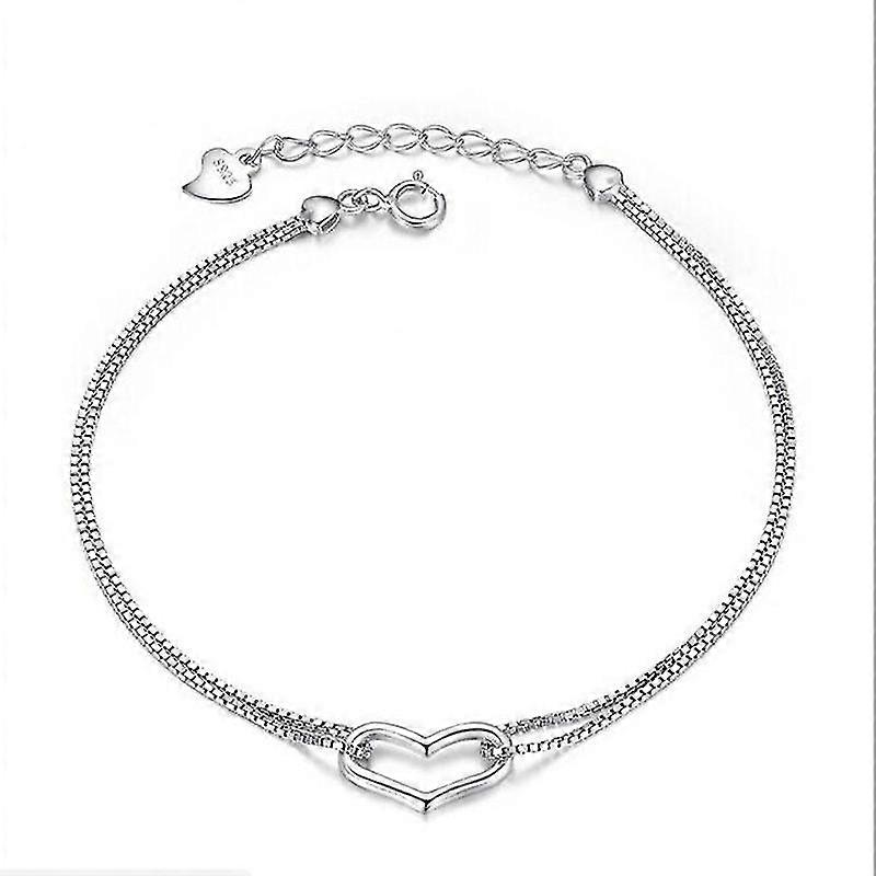 Double Adjustable Silver Bracelet With Cut Out Heart