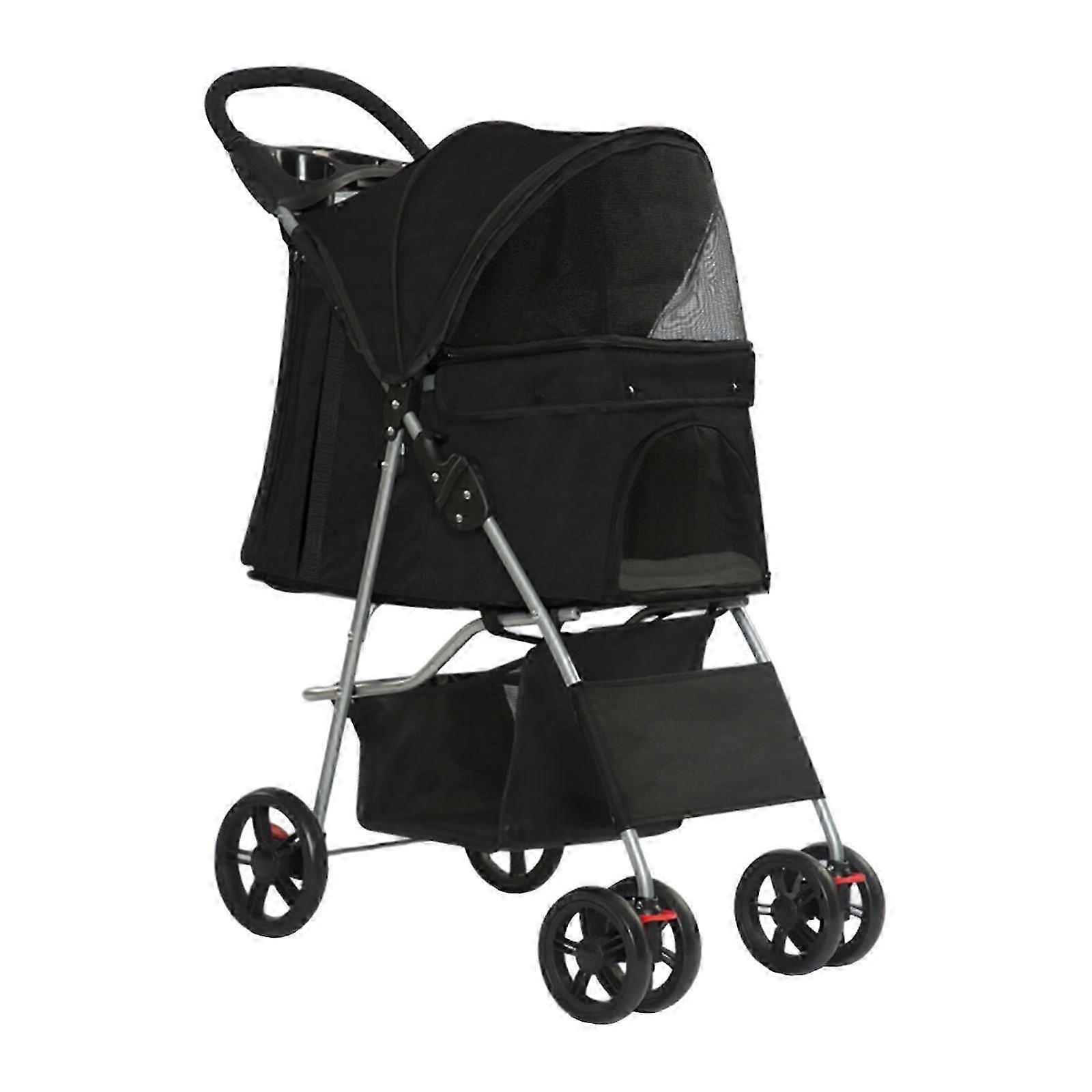 Pet Stroller Mesh Window Pet Travel Cart for Dogs Small & Medium Pets Kitten Gray