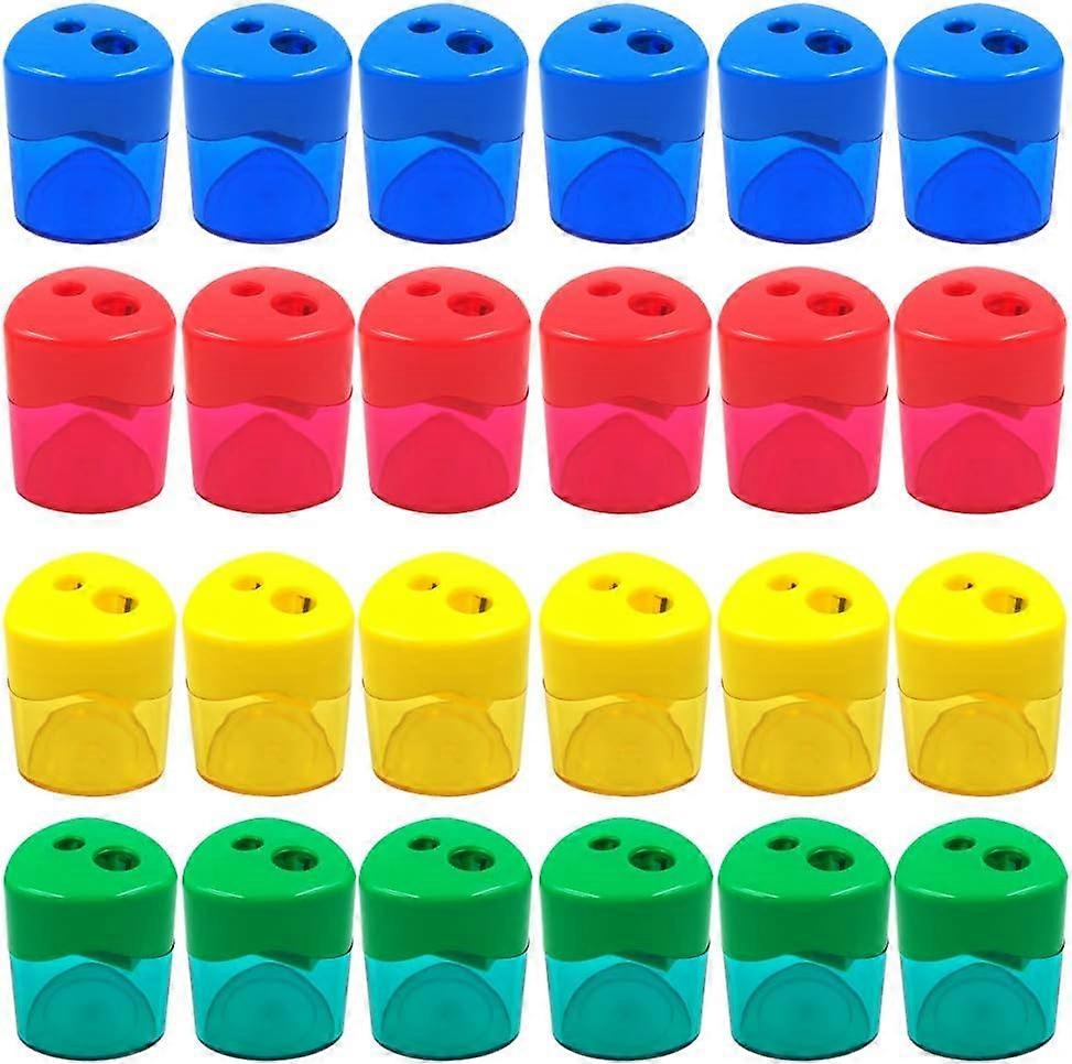 Manuale del temperamatite a matita da 24 pezzi, colore assortito piccolo a doppio foro Affilatori a matita Bulk con coperchio per l'ufficio scolastico a casa