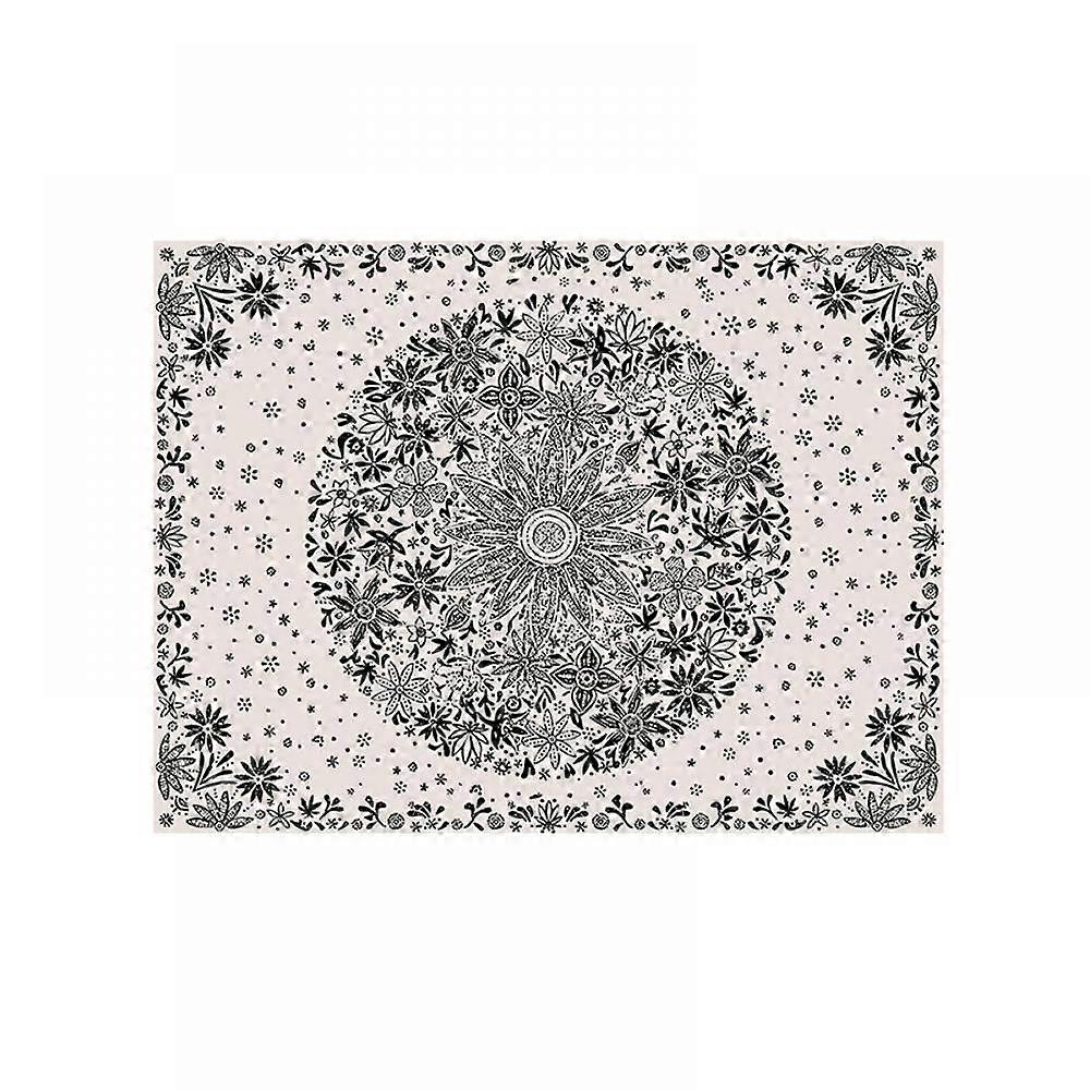 Bohemian Tapestry Wall Hanging, Beige White Floral Tapestry with Dotted Daisy Medallion Print Bedroom Boho Hippie Home Decor, 95*73cm