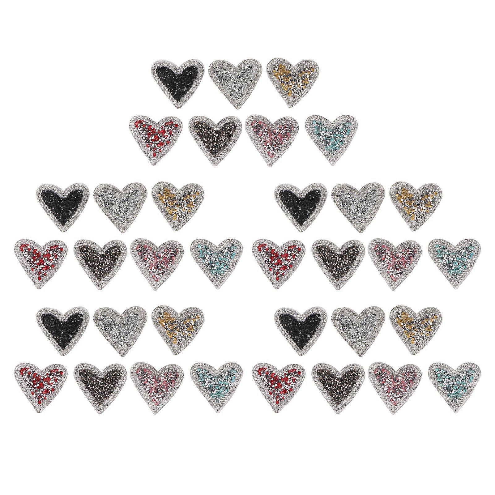 35PCS Heart Shape Rhinestone Patches Shiny Glitter Appliques DIY Patches for Clothes Shoes Hats Phone Shell