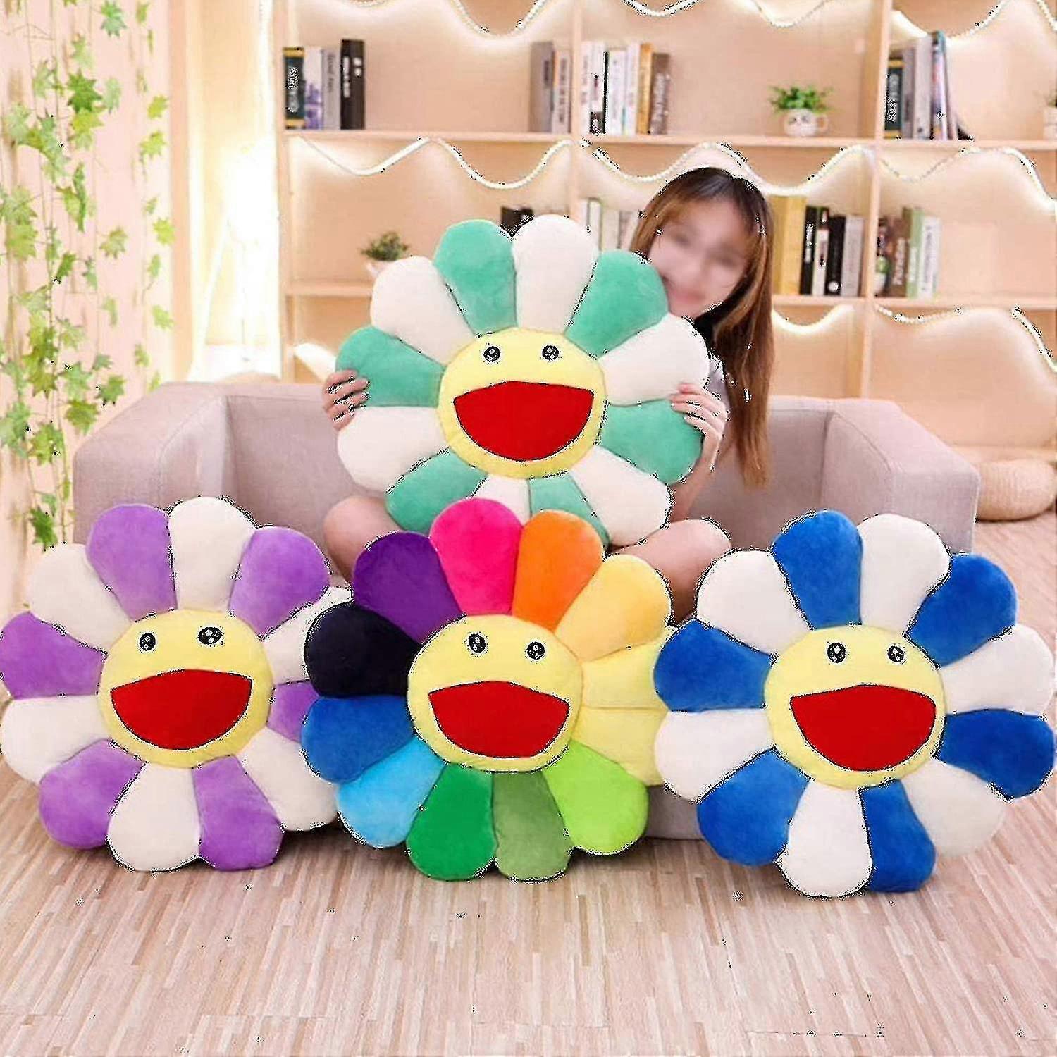 Plush Sunflower Throw Pillow, Smile Face Murakami Flower Floor Pillow, Colorful Sun Flower Plush Toy, Pet Cushion Mat(multiple Options)