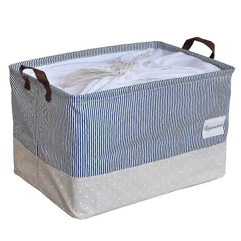 Storage Basket with Lid, Drawstring Canvas Underbed Storage, Collapsible Laundry Hamper for Clothes
