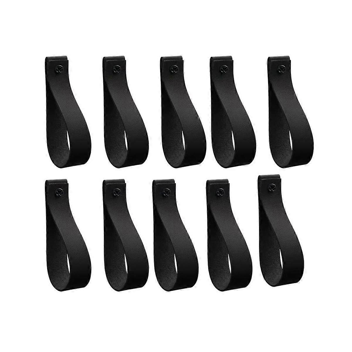 10Pcs Wall Hooks,PU Leather Curtain Rod Holder, Leather Hanging Bracket DIY Hook Wall Boho Black