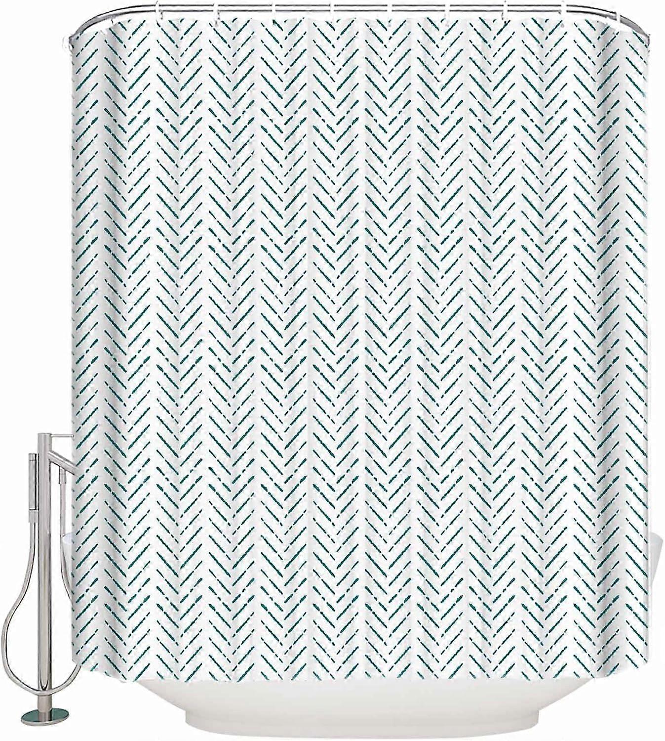 Turquoise Striped Shower Curtain Set with Hook 72" x 84",Washable Cloth Polyester Fabric Shower+Curtain,Waterproof Bath Curtains for Bathroom,Showers,
