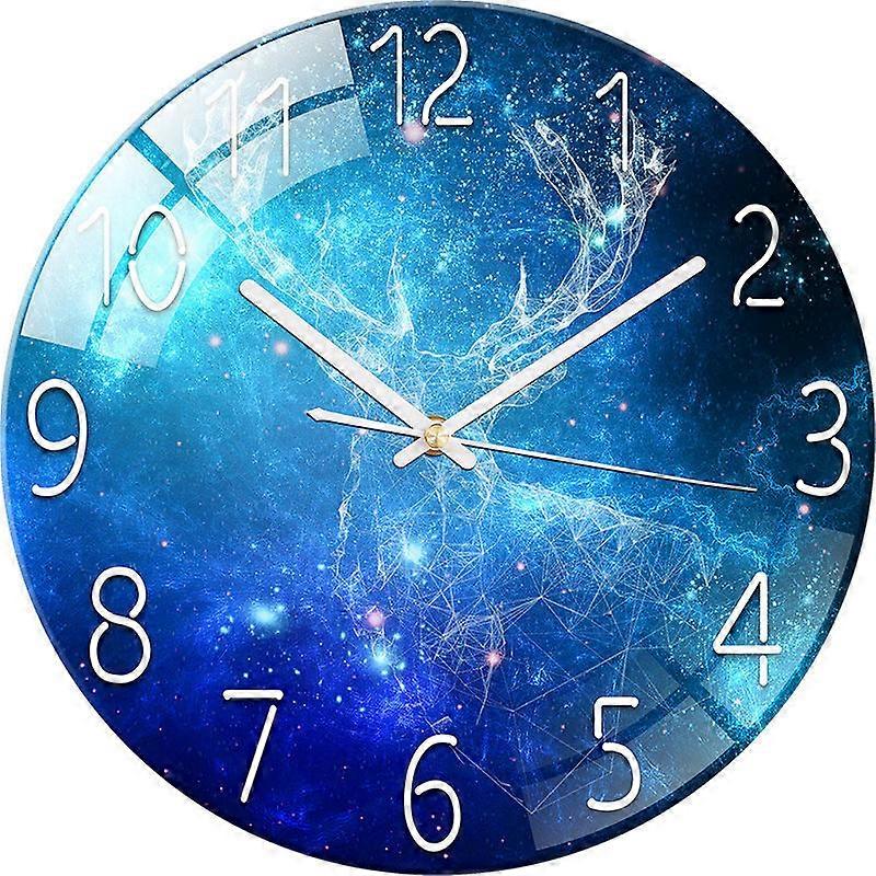 12 inch/30cm Starry Elk frameless tempered glass mirror wall clock