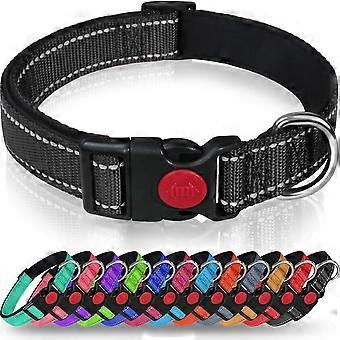 Dog Collar, Classic Adjustable Reflective Nylon Collar with Soft Padded Breathable Mesh for Large Dogs, L, Width 2.5cm, Length 44-68cm Black